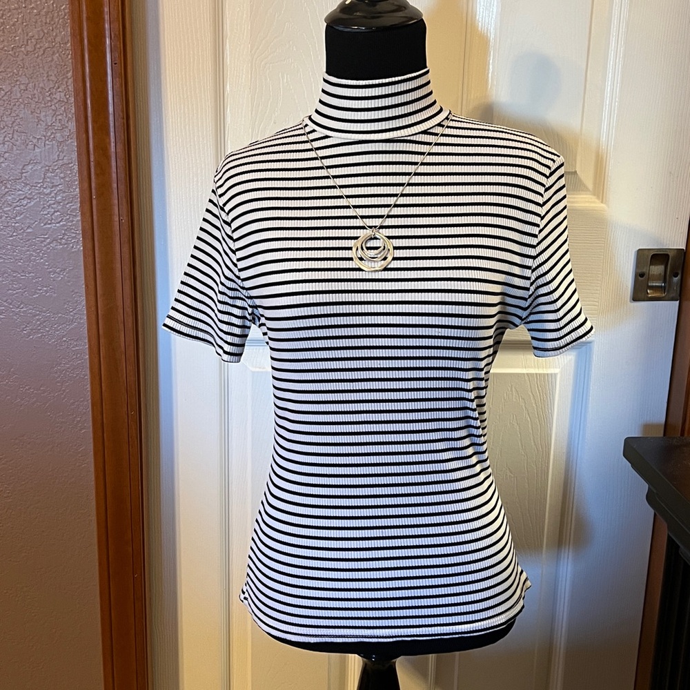 Basic Editions Black and White Striped Blouse